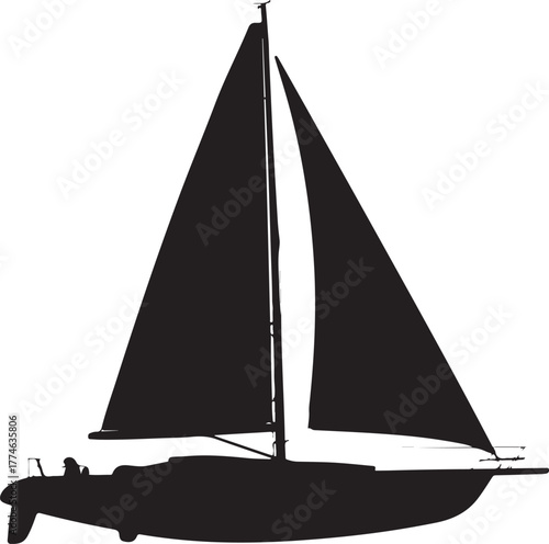 black silhouette of sailboat on white background, vector