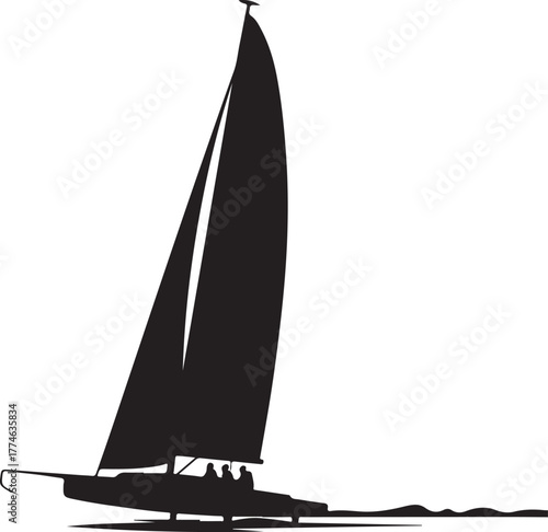 Black silhouette of sailboat racer, white background, minimal style