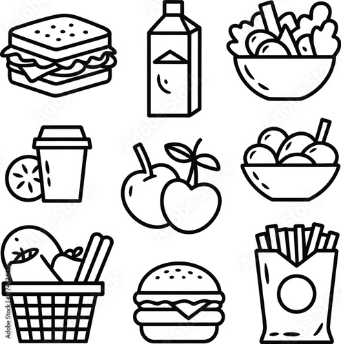 Food and drink icons sandwich bottle