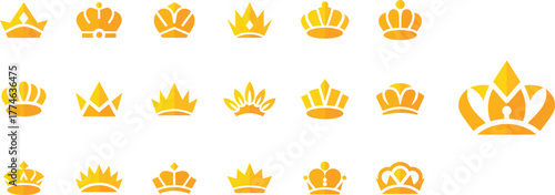 Golden crown icons assortment on white background, Luxury royal crown vector illustration