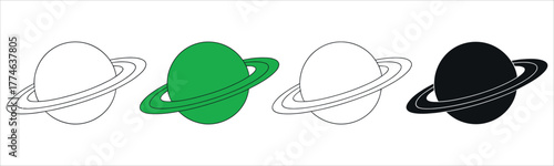 Cosmic Outline Silhouette Saturn Icon Set. Isolated vector graphics representing Planet, Space, Astrology, Solar System, Astronomy, and Exploration concepts on a white background.