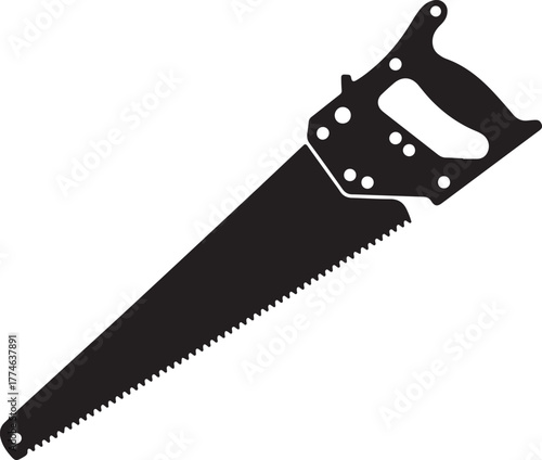 black silhouette of saw on white background, vector