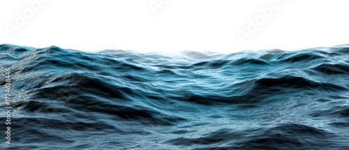 Dynamic Waves of Deep Blue Ocean Surface at Dusk Isolate on Transparent Background, cutout, png
