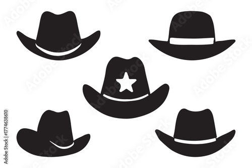 set of cowboy hats silhouettes elements