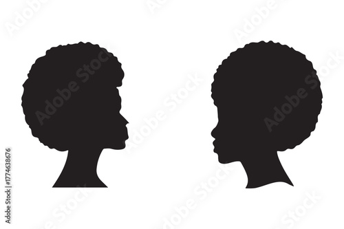 silhouettes of afro male and female head