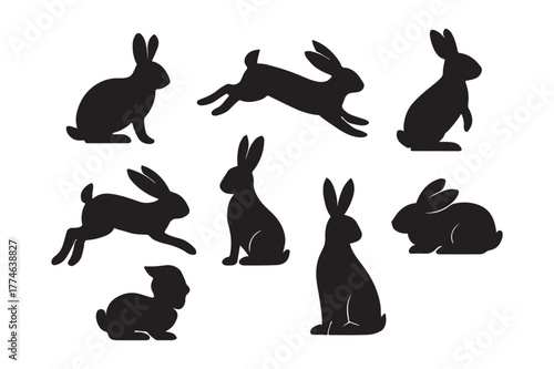 black silhouettes of rabbits vector illustration