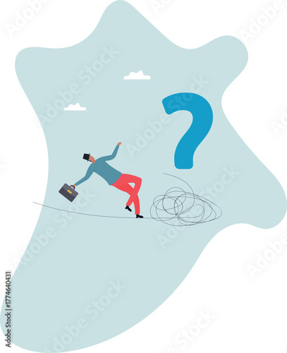 Uncertainty, unknown problem, challenge to overcome or investment risk, find out solution for business difficulty,about a man and his life.