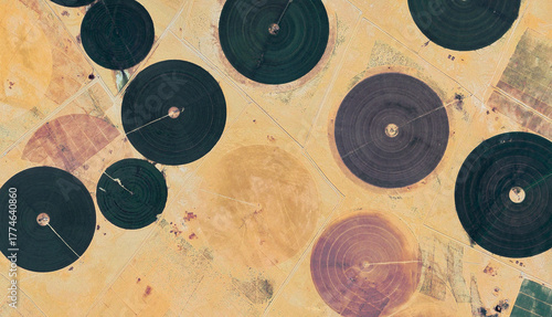 Green Mirage: Circular Crop Fields in the Saudi Desert – Aerial Drone Shot