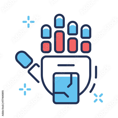 Futuristic robotic hand icon representing AI robotics and human interaction.