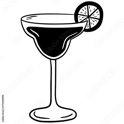 Margarita cocktail with lime slice in a glass. Simple flat vector illustration for summer, bar, restaurant, or tropical party design.