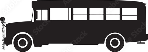 black silhouette of school bus on white background, vector
