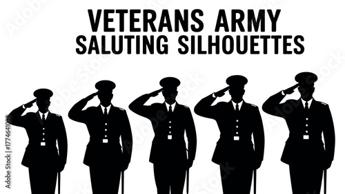 Veterans Army Silhouettes Saluting A Black and White Illustration Depicting Respect and Honor for Service Members