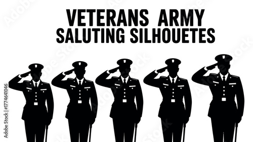 Military Silhouettes Vector, Veterans Saluting in Patriotic Army Tribute, Uniformed Soldiers in Honor Gesture, Armed Forces Respect, and Salute Stance Illustration for Memorial or Military Design