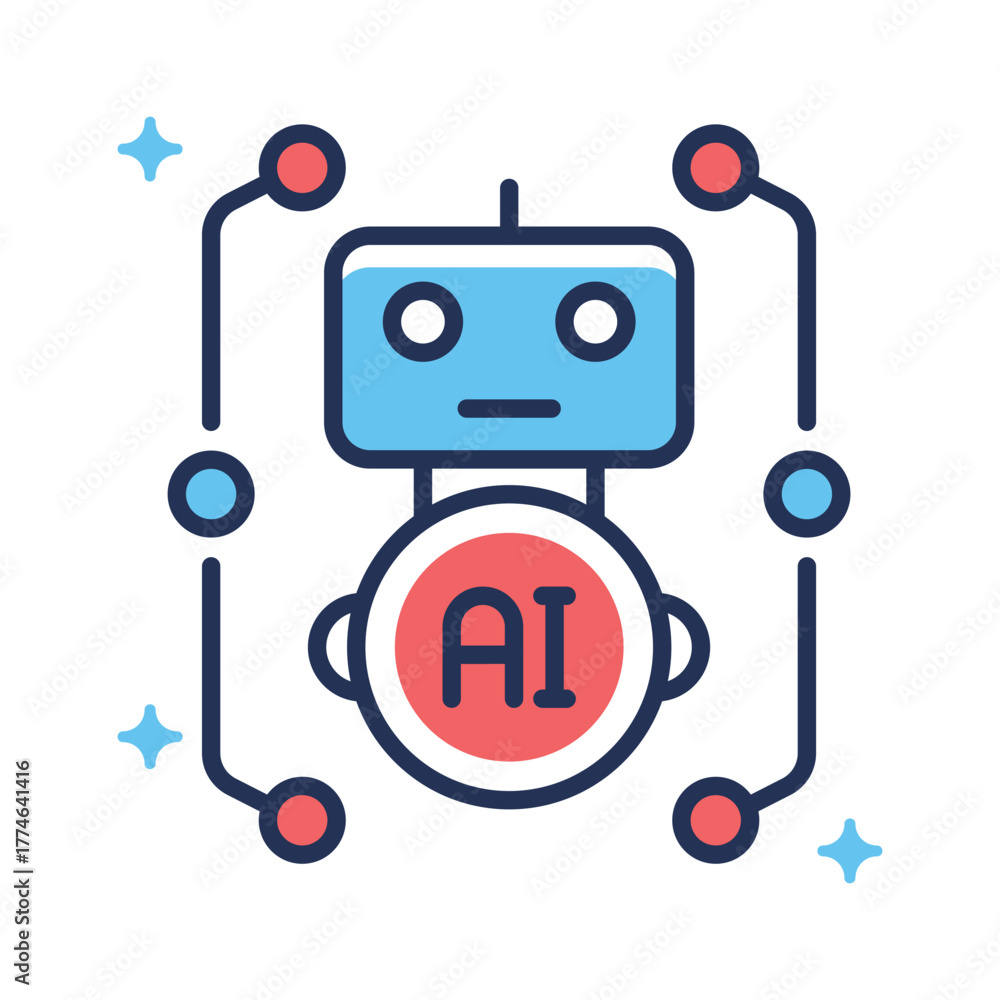 Fototapeta premium AI robot assistant icon denoting smart automation and virtual support.