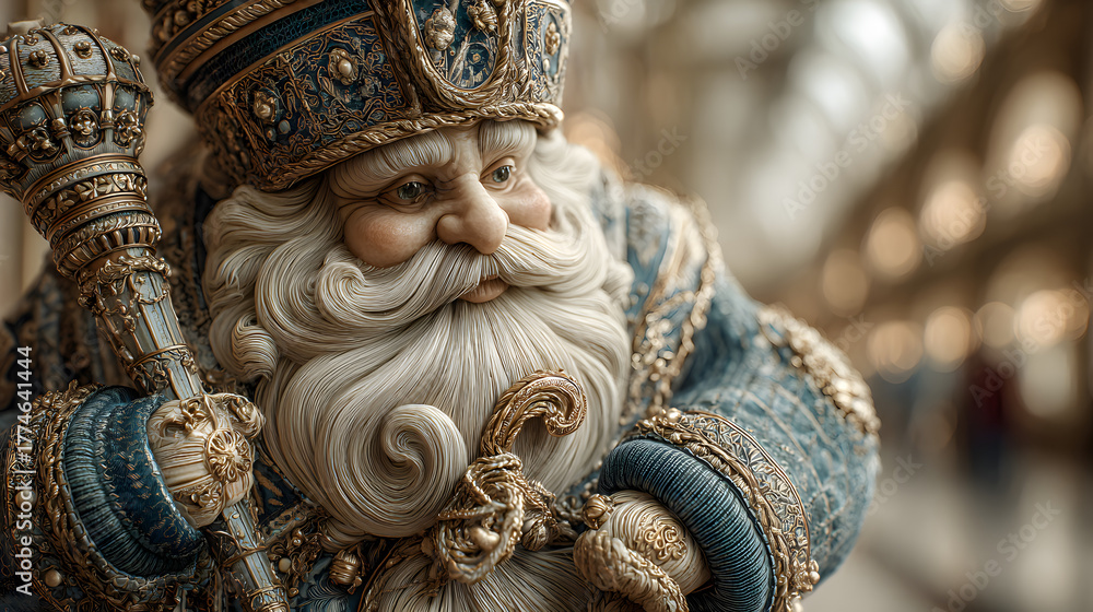 Obraz premium Close up of russian ded moroz figurine with decorated staff – winter holiday ornament for festive decor and christmas celebration