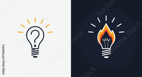 Conceptual lightbulb illustrations symbolize the journey from inquiry and new ideas to burning passion and innovative solutions.