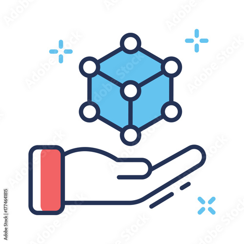 Hand holding digital network icon representing AI connectivity and innovation.
