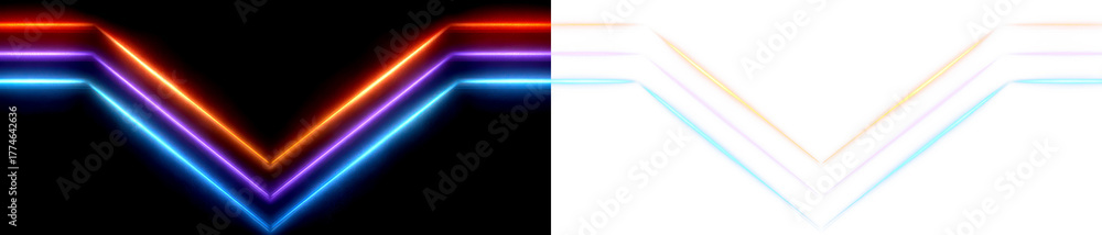Fototapeta premium Neon Light Abstract Design with Vibrant Color Contrast Display on Black and Transparent Background, cutout, png