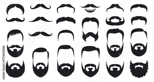 Diverse set of men's mustaches and beards vector illustration