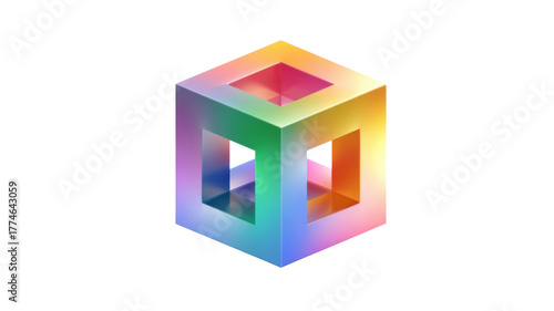 Colorful 3D Geometric Cube with Gradient Rainbow Light on white Background