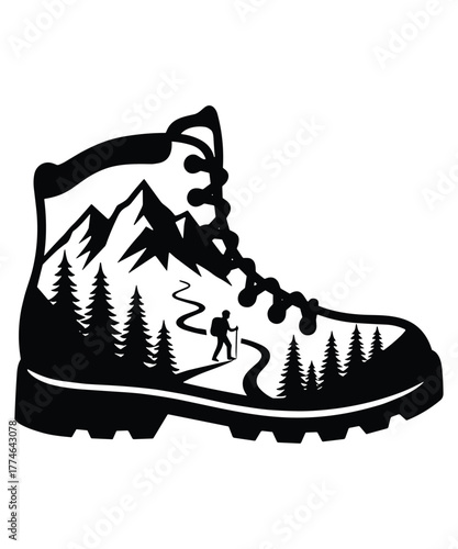 Hiker Woman Backpack Trail Icon Black White Art