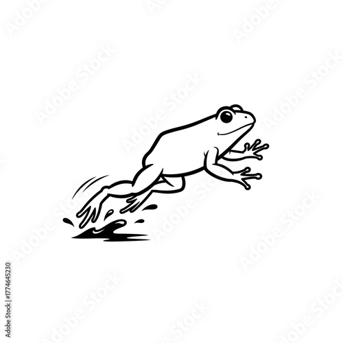 A leaping frog in mid-air showcasing agility and grace against a simple white background