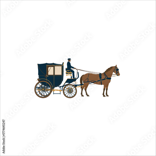 hansom-cab vector, a kind of two wheeled cab with horse .