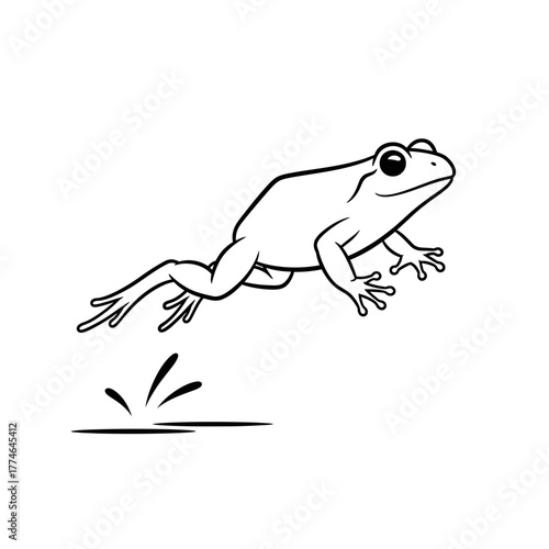 A simple illustration of a frog leaping into the air, creating a splash, against a minimal background