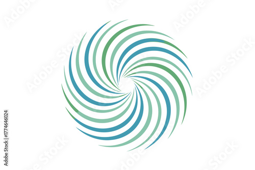 Abstract spiral design featuring alternating green and blue curves creating a dynamic visual effect