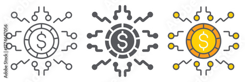 Digital money line icon, finance and banking, digital currency sign, vector graphics, a linear pattern on a white background.