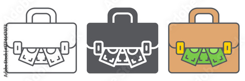 Briefcase with money line icon, finance and banking, suitcase and cash sign, vector graphics, a linear pattern on a white background.