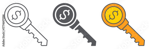 Dollar key line icon, finance and banking, key to success sign, vector graphics, a linear pattern on a white background.