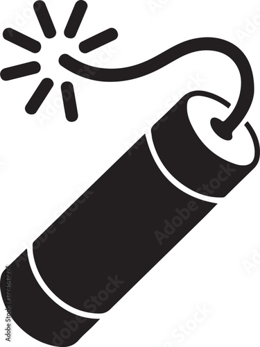 Classic black and white illustration of a dynamite stick with a burning fuse ready to explode