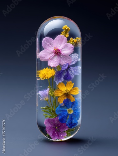 Botanical Wellness Capsule with Natural Flowers in Glass