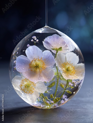 Delicate Flowers Encased in Glass Sphere Decoration