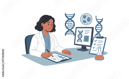 gene therapy consultant designing personalized treatment plans using genetic engineering flat vector illustration style isolated on white background