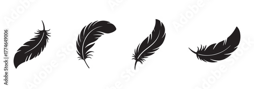 Elegant black feather silhouette set. Vector of feather icons collection. Black feather silhouette set  in various shapes.