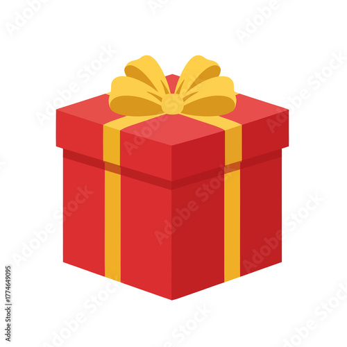 Red gift box with golden ribbon isolated on transparent background 