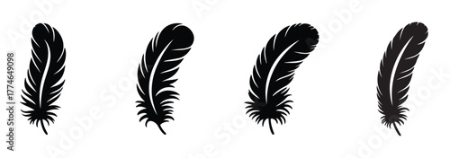 Elegant black feather silhouette set. Vector of feather icons collection. Black feather silhouette set  in various shapes.
