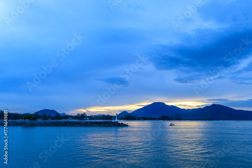 Wallpaper Mural Beautiful blue sky with a boat in the water Torontodigital.ca
