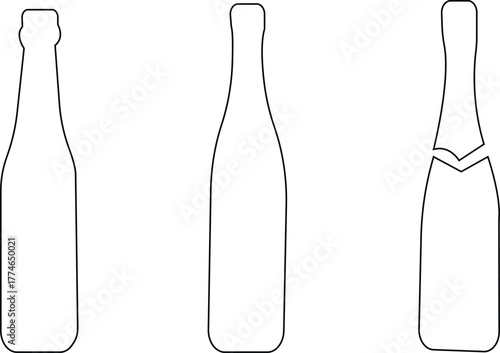 Alcohol bottle icons sets. Bottle symbol. Editable stroke. Vector illustration. Vector set of wine and liquor bottles silhouette icons for bar. Set of silhouettes of liquor bottles