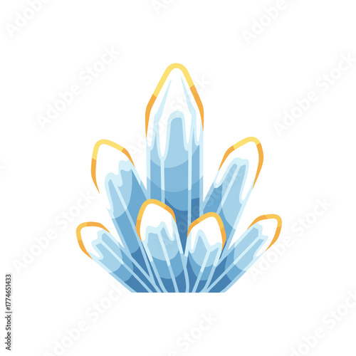 Colorful ice crystal cluster with bright blue and yellow highlights  