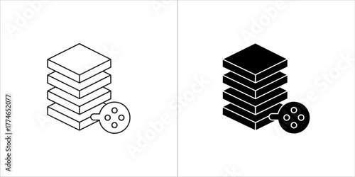 Stack of disks icon with a key, outline and filled versions
