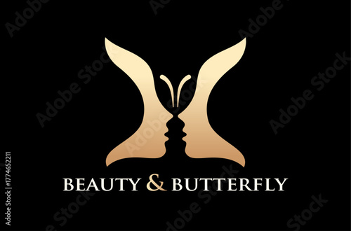 Beauty with Butterfly Logo Design, Spa logo, Aesthetics Logo, women fashion logo, boutique house icon, luxury women brand, female body shape human head Vector Icon Symbol Silhouette Illustration brand