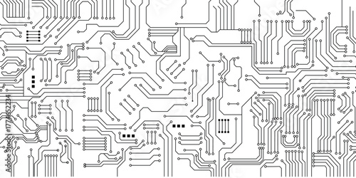Abstract black circuit board technology connected lines electronics elements computer motherboard chip processor semiconductor digital on white background vector illustration
