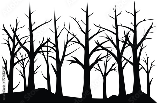 forest with dead trees clean silhouette vector illustration