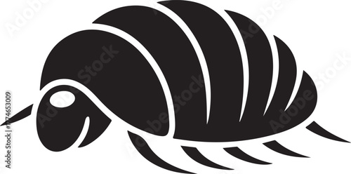 Woodlouse vector illustration of an insect known as a pill bug or roly-poly isolated on a black background