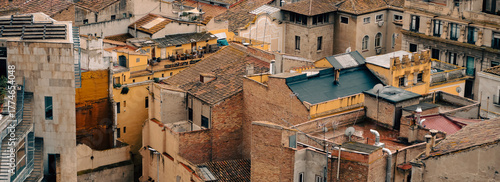 Buildings, houses of Lleida, Catalonia Spain, old historic city center and modent part of town.