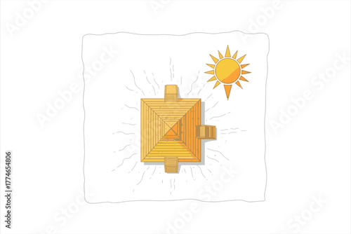 Ancient Pyramid Top View with Sun