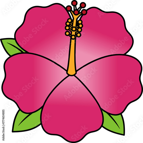 Pink floral vector illustration of a rose flower design with a heart and leaf pattern for spring nature art